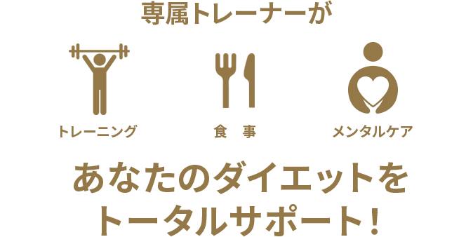 専属トレーナーがトレーニング・食事・メンタルケアあなたのダイエットをトータルサポート！